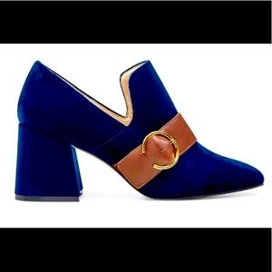 Nine West Navy Velvet Block Hill Shoes